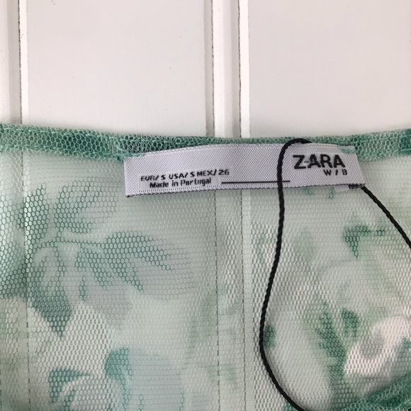 NEW Zara | Tulle Sheer Green Floral Top | Small - Picture 5 of 8